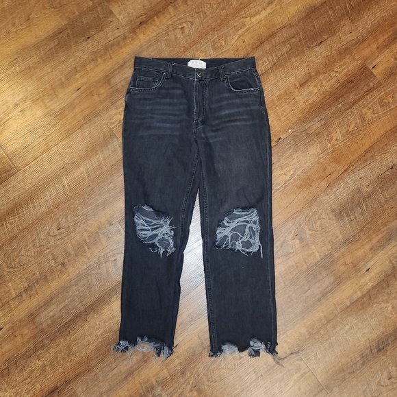 WE THE FREE People Maggie Mid-Rise Straight-Leg Button Fly Jeans Black Size 27 - Picture 2 of 7
